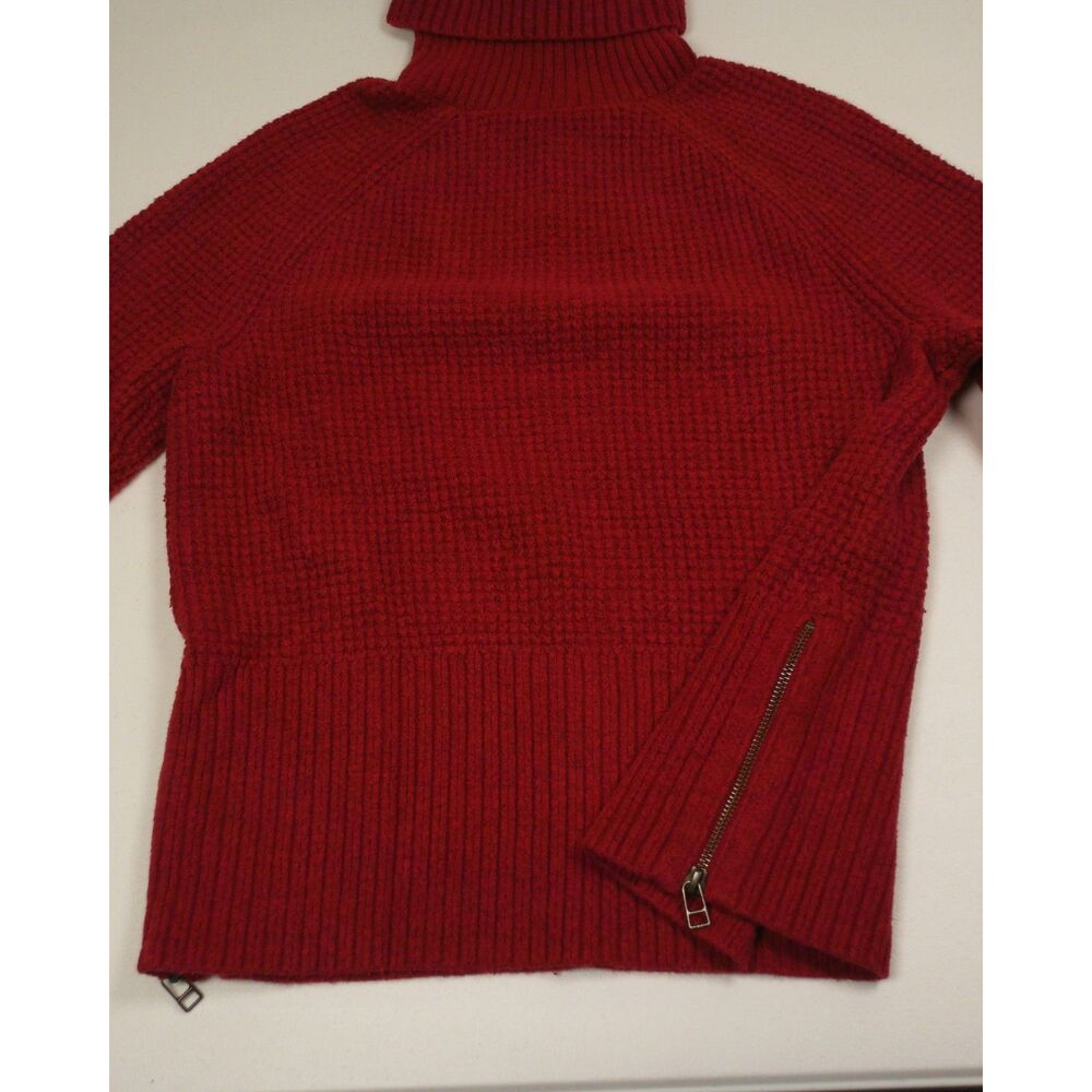 L.L.Bean SuperSoft Waffle Turtleneck Sweater Women M Petite Rustic Red Side Zip - Picture 5 of 11